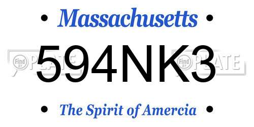 594NK3 Massachusetts License Plate