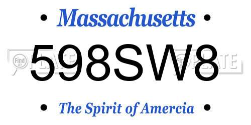 598SW8 Massachusetts License Plate