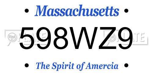 598WZ9 Massachusetts License Plate