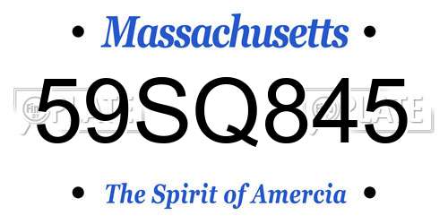 59SQ845 Massachusetts License Plate
