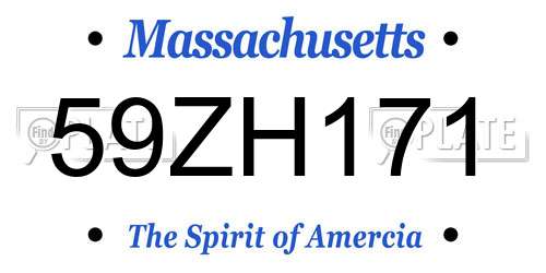 59ZH171 Massachusetts License Plate