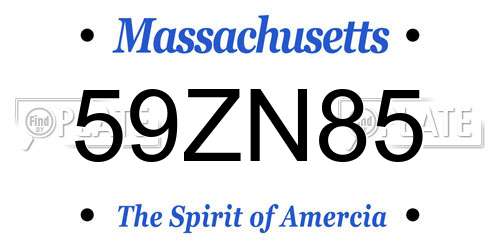 59ZN85 Massachusetts License Plate