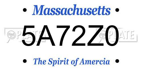 5A72Z0 Massachusetts License Plate