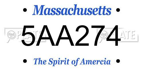 5AA274 Massachusetts License Plate
