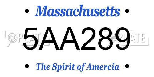 5AA289 Massachusetts License Plate
