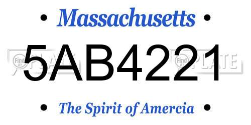 5AB4221 Massachusetts License Plate