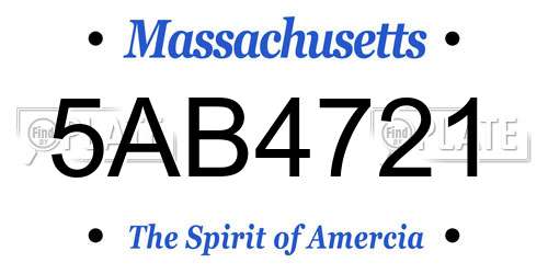5AB4721 Massachusetts License Plate