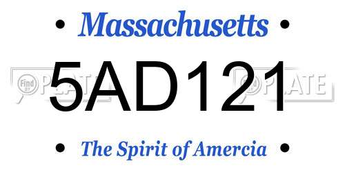 5AD121 Massachusetts License Plate
