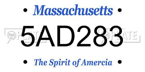 5AD283 Massachusetts License Plate