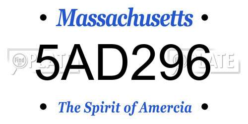 5AD296 Massachusetts License Plate