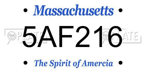 5AF216 Massachusetts License Plate