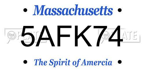 5AFK74 Massachusetts License Plate