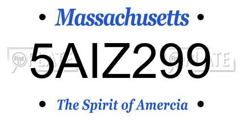 5AIZ299 Massachusetts License Plate