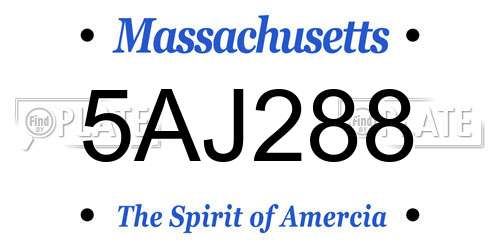5AJ288 Massachusetts License Plate