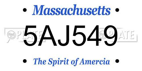 5AJ549 Massachusetts License Plate