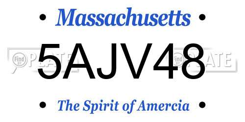 5AJV48 Massachusetts License Plate