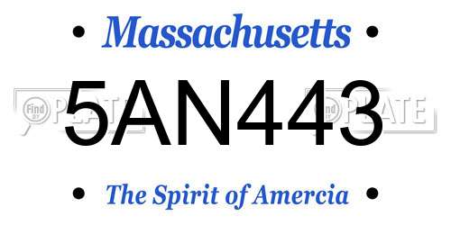 5AN443 Massachusetts License Plate