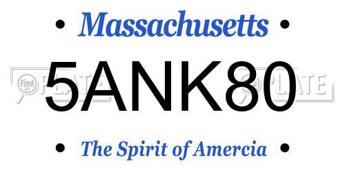 5ANK80 Massachusetts License Plate