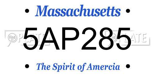 5AP285 Massachusetts License Plate