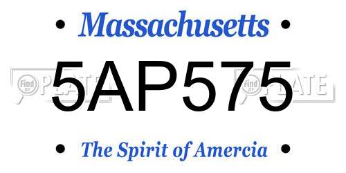 5AP575 Massachusetts License Plate