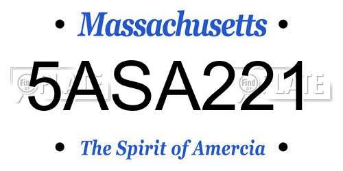5ASA221 Massachusetts License Plate
