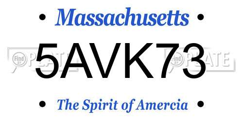 5AVK73 Massachusetts License Plate