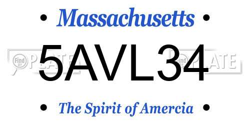 5AVL34 Massachusetts License Plate