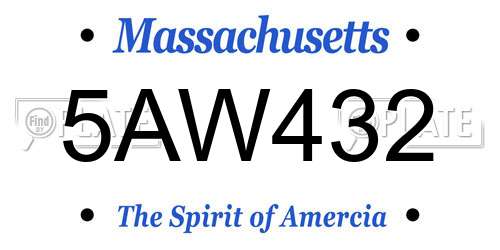 5AW432 Massachusetts License Plate