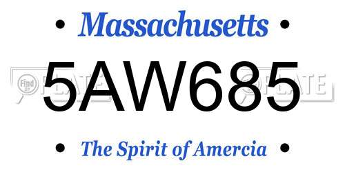 5AW685 Massachusetts License Plate