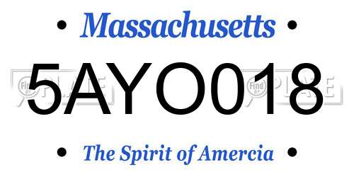 5AYO018 Massachusetts License Plate