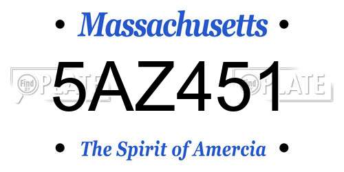 5AZ451 Massachusetts License Plate