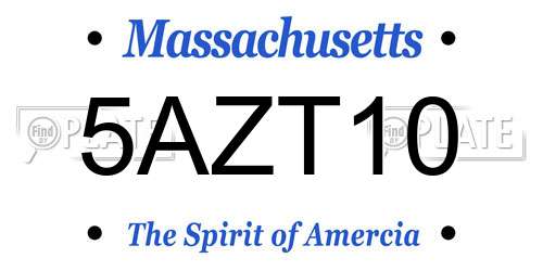 5AZT10 Massachusetts License Plate