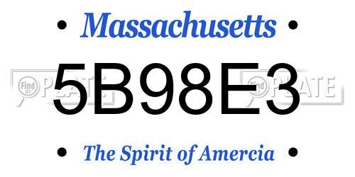 5B98E3 Massachusetts License Plate