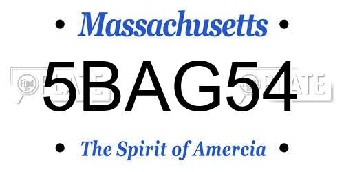 5BAG54 Massachusetts License Plate