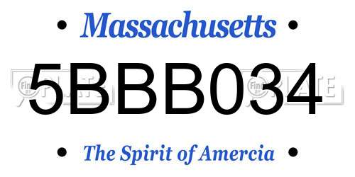 5BBB034 Massachusetts License Plate