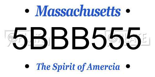 5BBB555 Massachusetts License Plate
