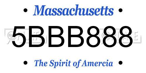 5BBB888 Massachusetts License Plate