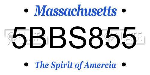 5BBS855 Massachusetts License Plate