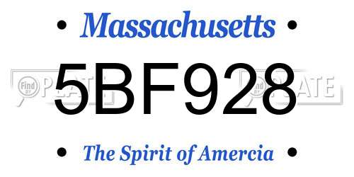 5BF928 Massachusetts License Plate