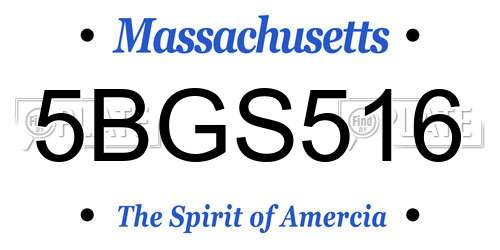 5BGS516 Massachusetts License Plate
