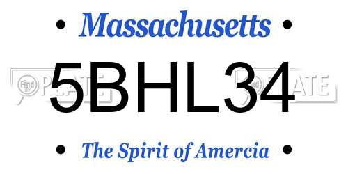 5BHL34 Massachusetts License Plate
