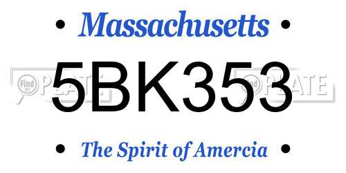 5BK353 Massachusetts License Plate