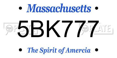 5BK777 Massachusetts License Plate