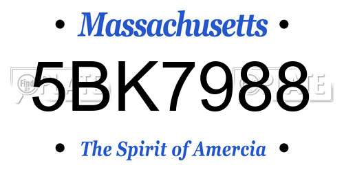 5BK7988 Massachusetts License Plate