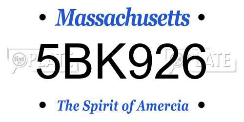 5BK926 Massachusetts License Plate
