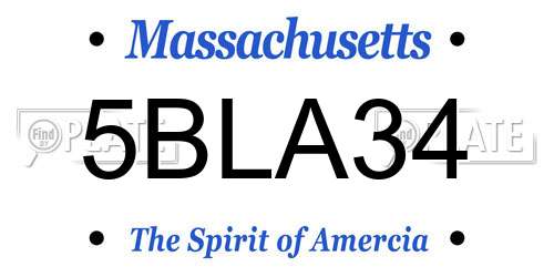 5BLA34 Massachusetts License Plate