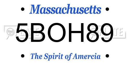 5BOH89 Massachusetts License Plate