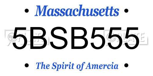 5BSB555 Massachusetts License Plate