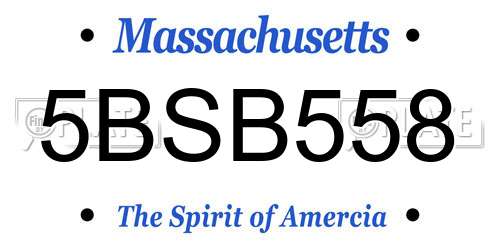 5BSB558 Massachusetts License Plate