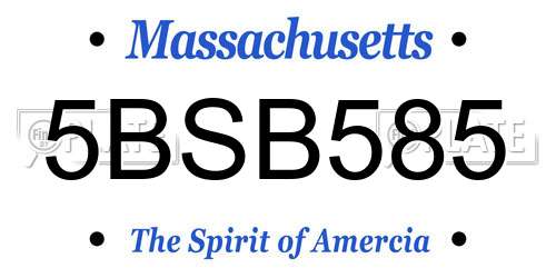 5BSB585 Massachusetts License Plate